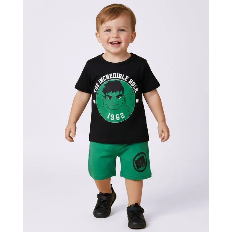 Conjunto Bebê Curto Algodão Marvel Hulk Preto 3