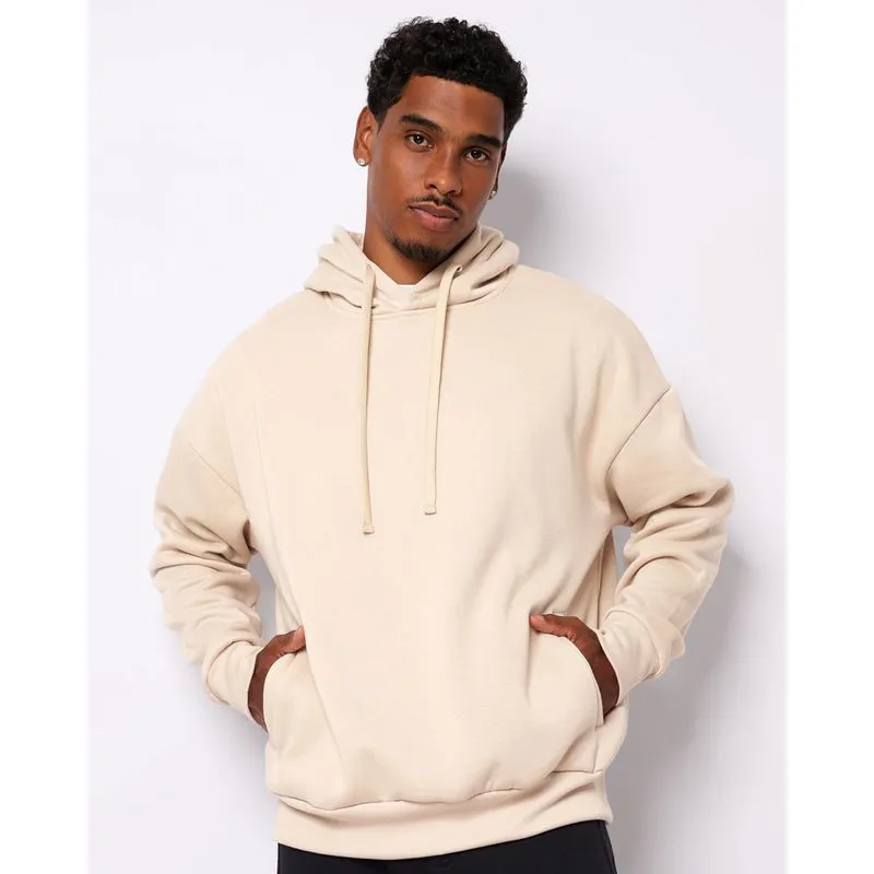 Blusão Moletom Masculino Oversized com Capuz Bolsos Bege M