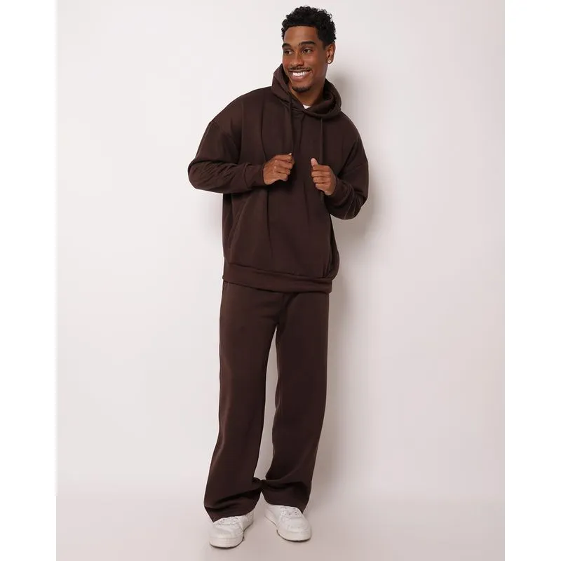 Calça Moletom Masculina Reta com Bolsos Marrom M