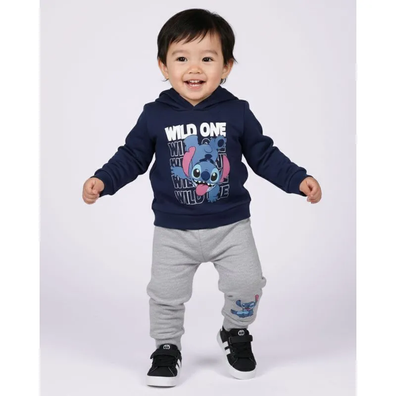 Conjunto Moletom Algodão Bebê Disney Stitch com Capuz Marinho 3