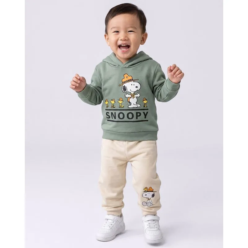 Conjunto Bebê Moletom Algodão Snoopy Verde e Bege 2