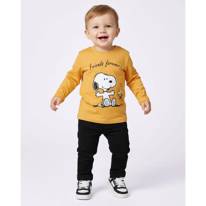 Camiseta Bebê Algodão Manga Longa Snoopy Mostarda 1