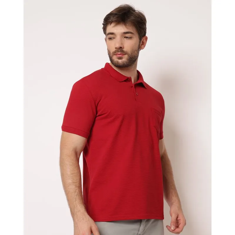 Camisa Polo Masculina Manga Curta Texturizada Vermelha GG