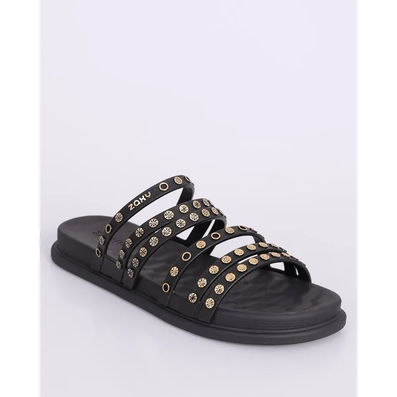 Sandália Feminina Slide Zaxy com Aplicação Preta 39/40