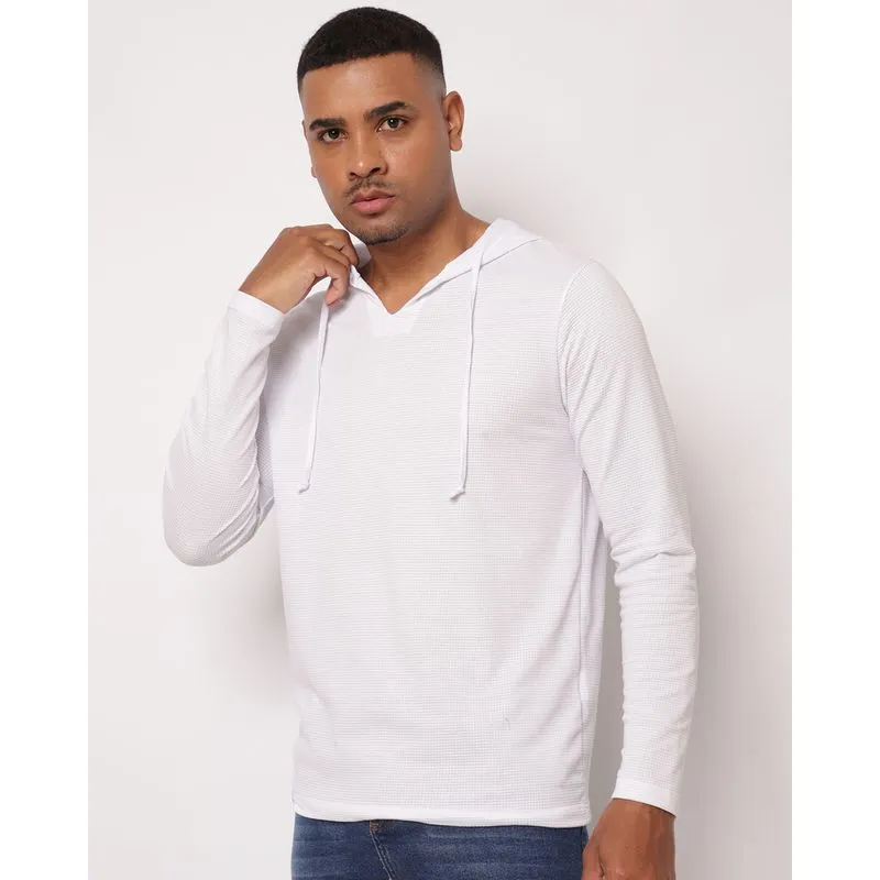 Camiseta Masculina Manga Longa Texturizada com Capuz Branca GG