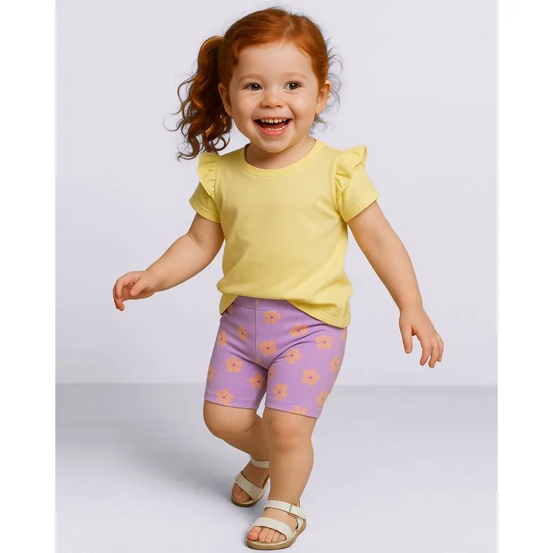 Bermuda Bebê Ciclista Algodão Estampada Florzinhas Lilás 1