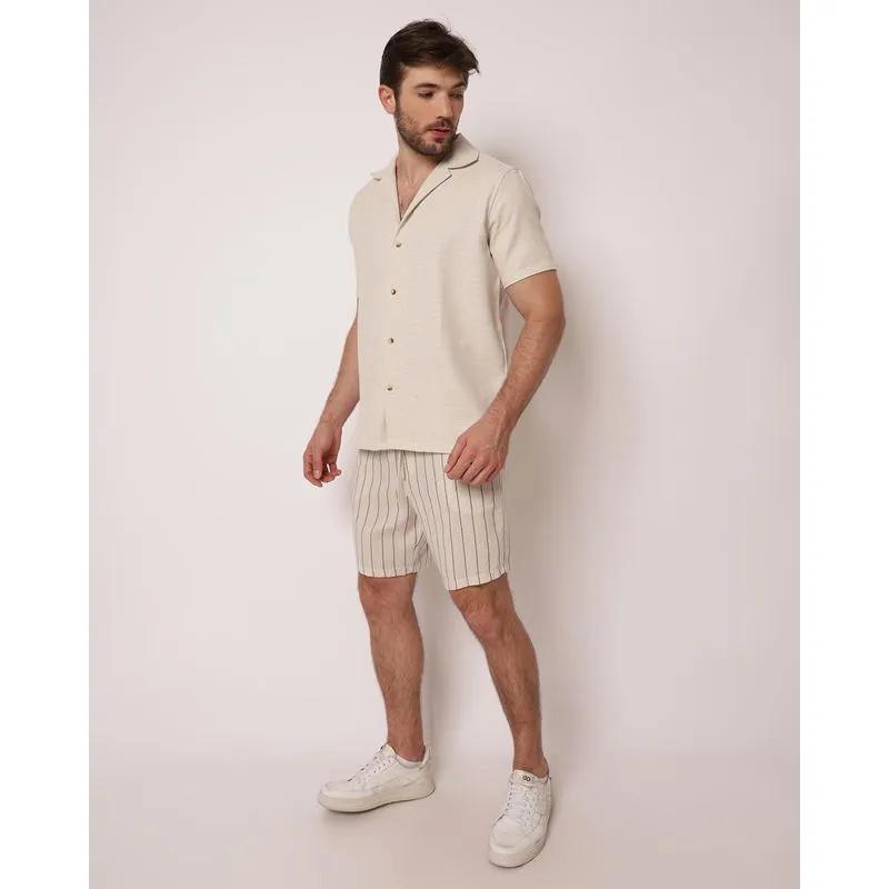 Bermuda Masculina Reta Listrada Off White G