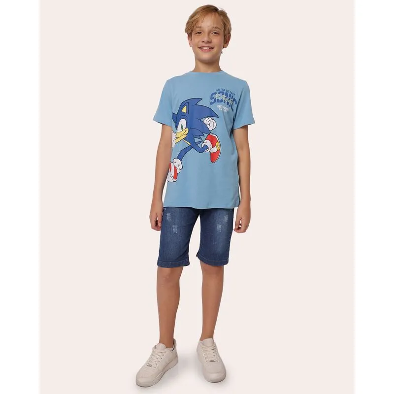 Bermuda Jeans Juvenil com Puídos Azul 16