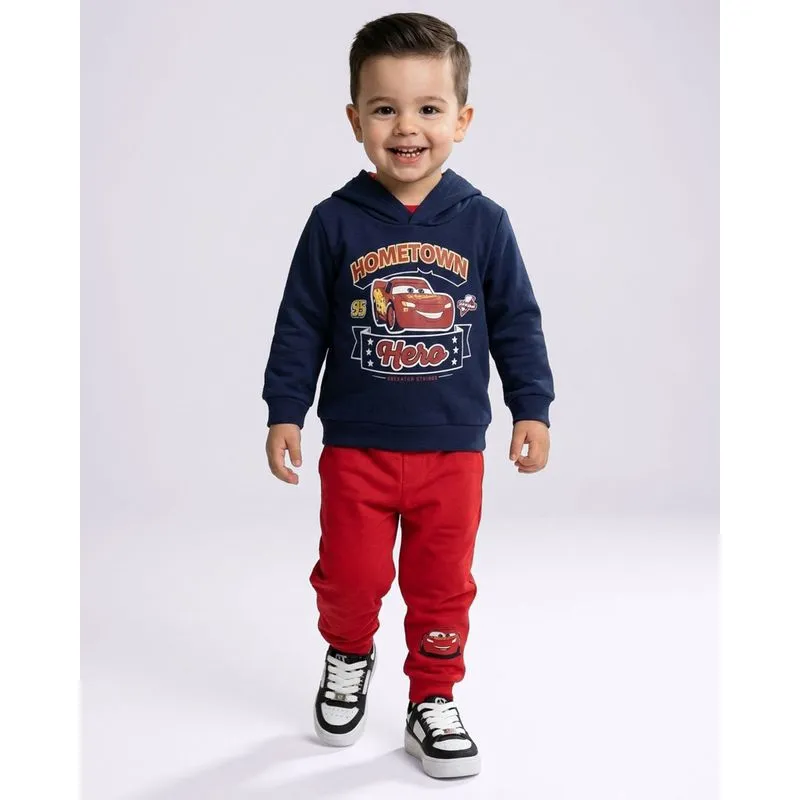 Conjunto Moletom Bebê Algodão Disney McQueen com Capuz Marinho 3