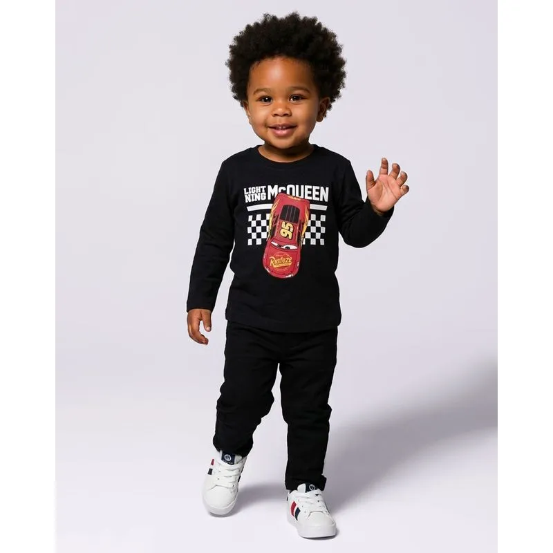 Camiseta Bebê Algodão Disney McQueen Manga Longa Preta 1