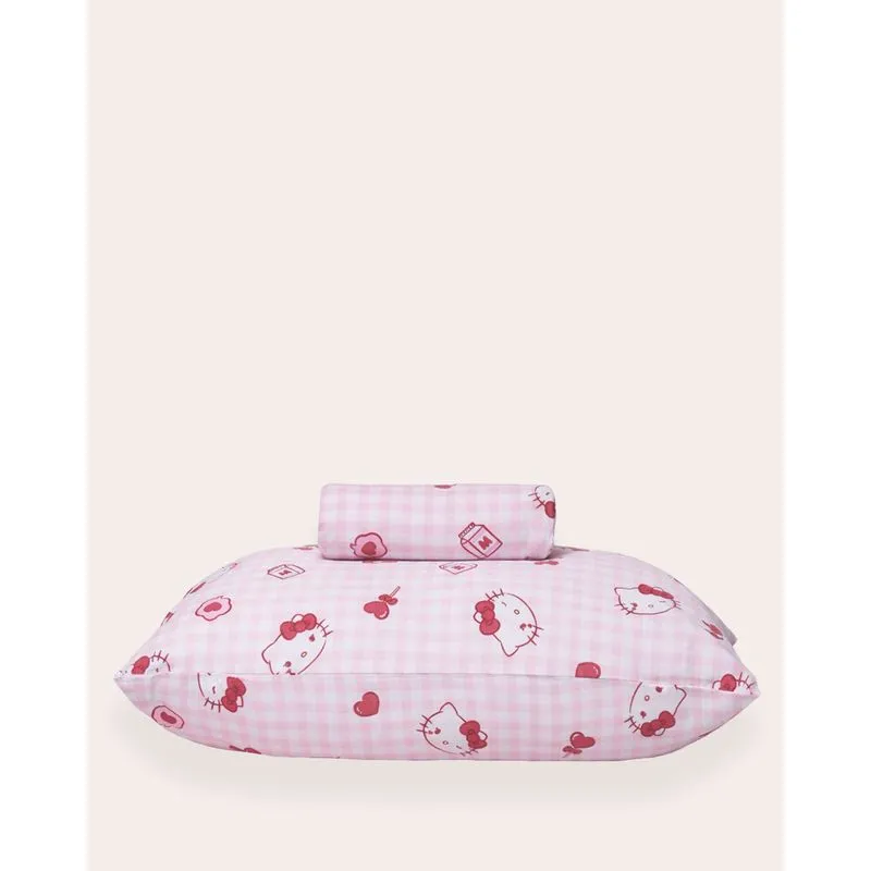 Jogo De Cama Infantil com Elástico Hello Kitty Xadrez Rosa UN