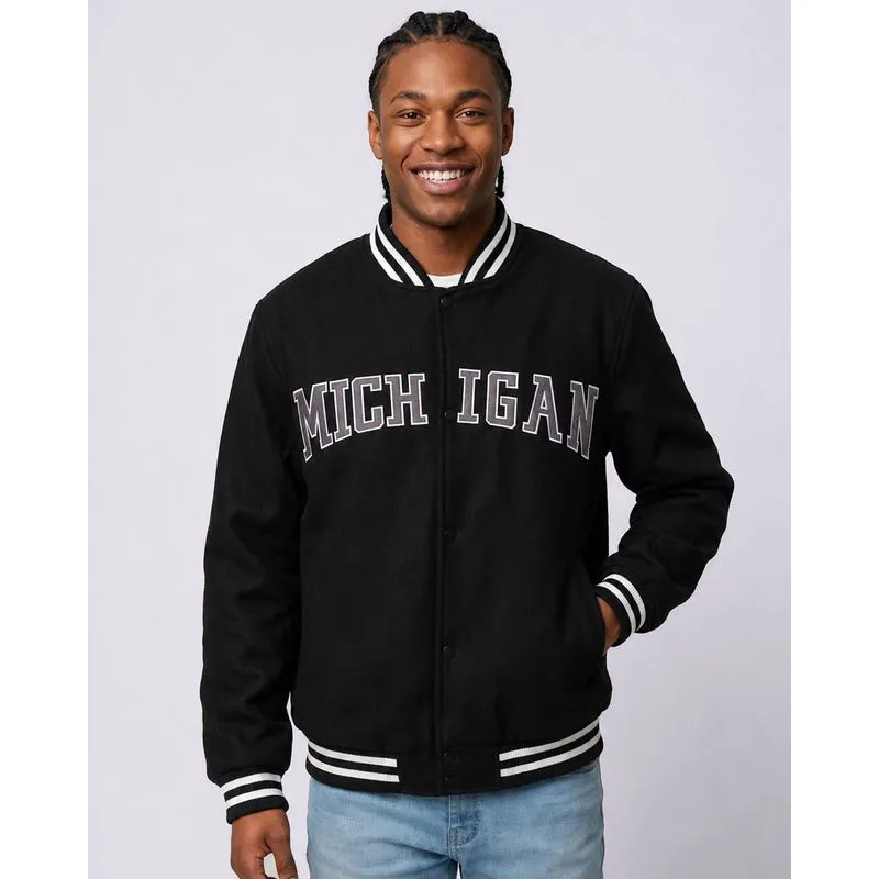 Jaqueta Masculina College Michigan com Bolsos Preta G