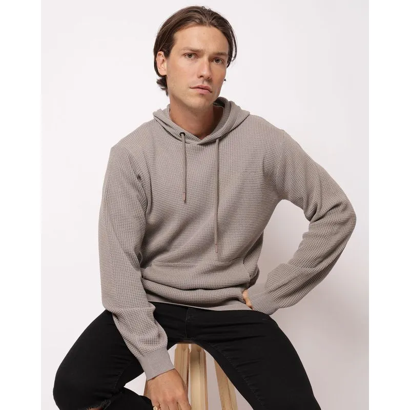 Blusão Masculino Tricô com Capuz Bolso Canguru Cinza P
