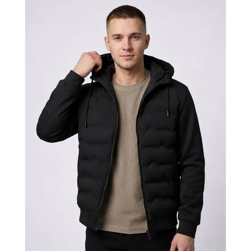 Jaqueta Masculina Puffer com Capuz Bolsos Preta M