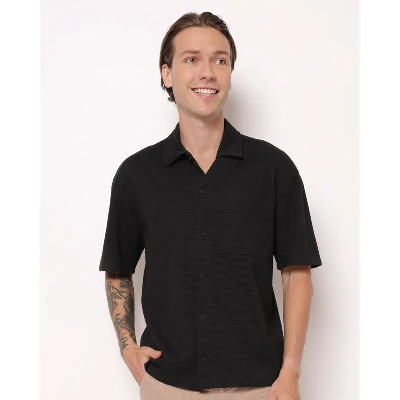 Camisa Masculina Urbana em Algodão Texturizado Preto GG