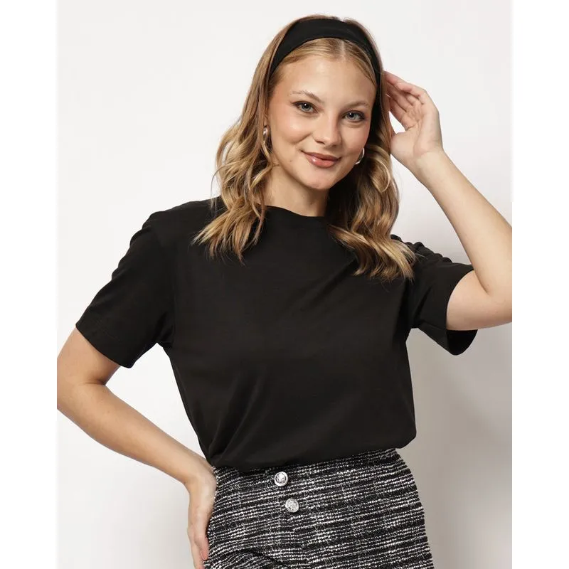 Camiseta Feminina Algodão Peruano Básica Preta GG