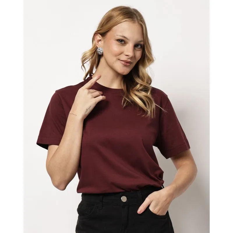 Camiseta Feminina Algodão Peruano Básica Vinho P