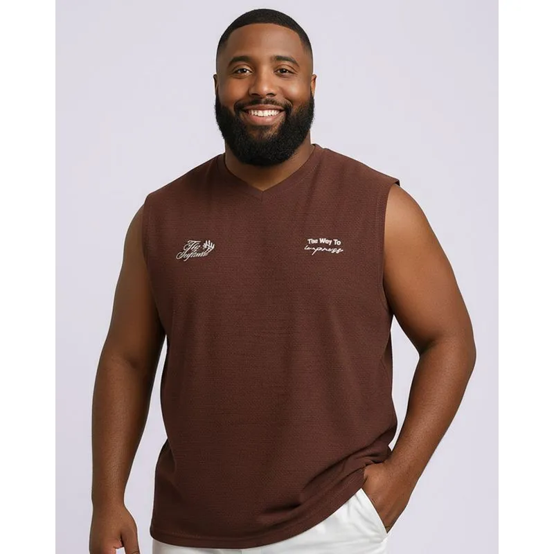 Regata Plus Size Masculina Machão Estampa Marrom G3