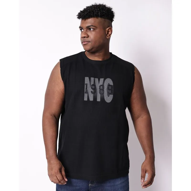 Regata Plus Size Masculina Texturizada Estampa NYC Preta G3