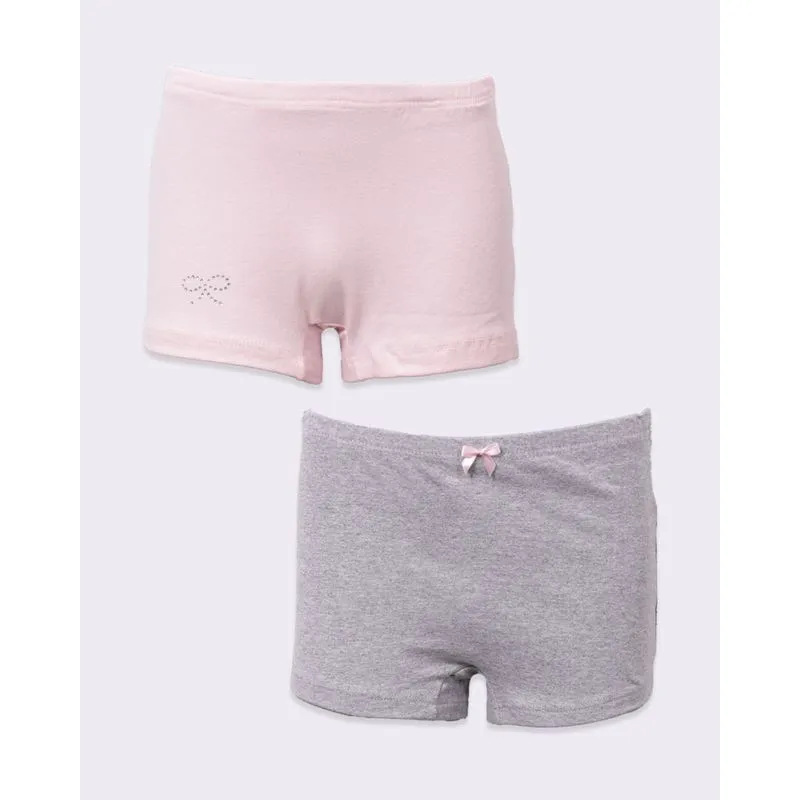 Kit 2 Calcinha Boxer Infantil Aplicação Laço Rosa Cinza 10