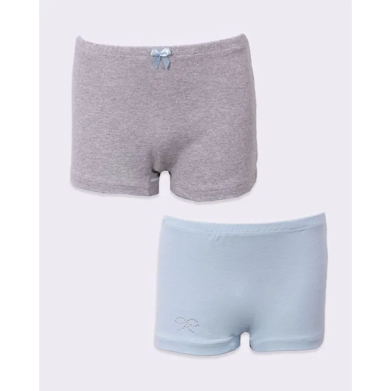 Kit 2 Calcinha Boxer Infantil Aplicação Laço Azul Cinza 4