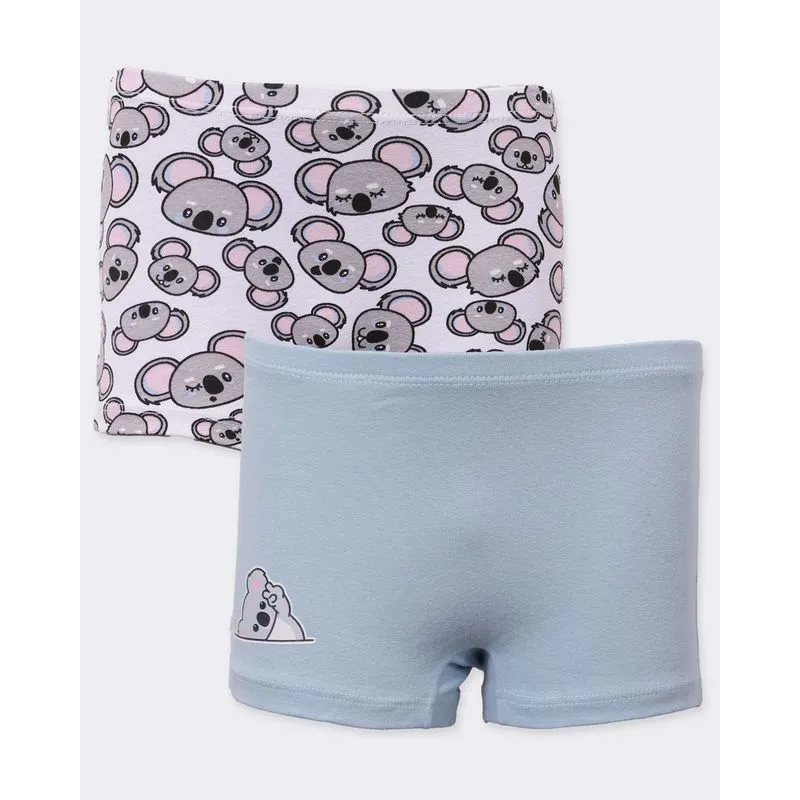 Kit 2 Calcinhas Infantil Boxer Algodão Estampa Coala Azul e Branca 4