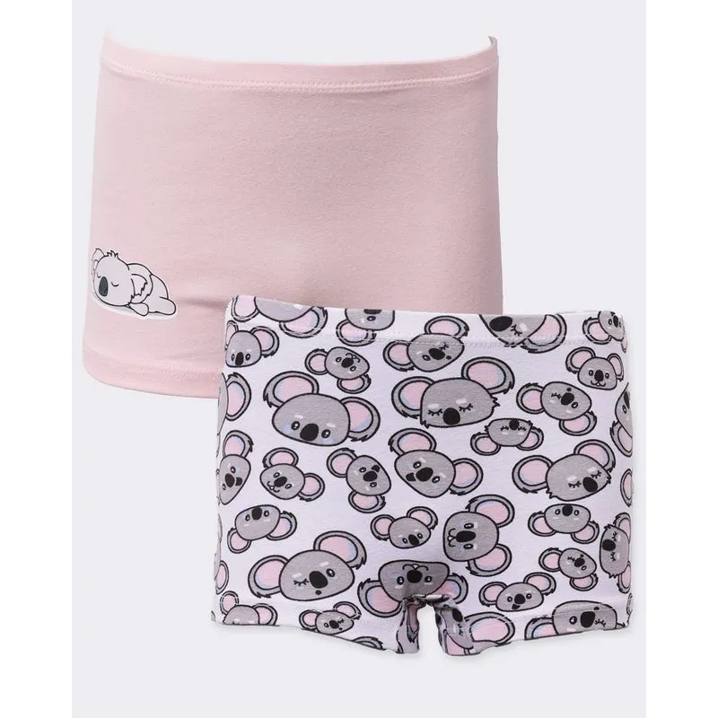 Kit 2 Calcinhas Infantil Boxer Algodão Estampa Coala Rosa e Branca 8