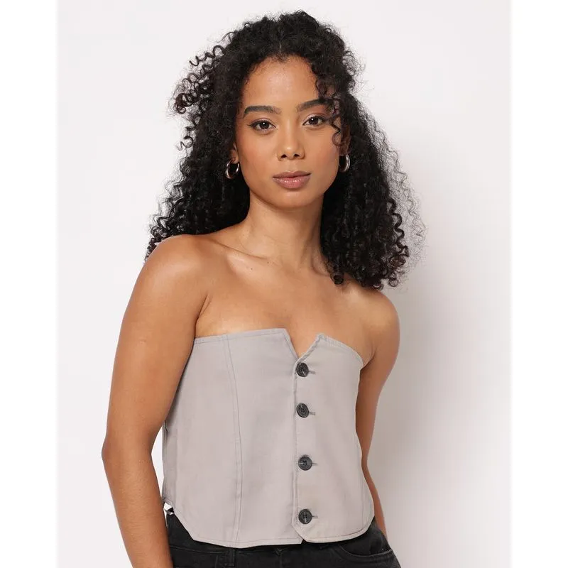 Blusa Feminina Berry & Co. Cropped Tomara que Caia Cinza M