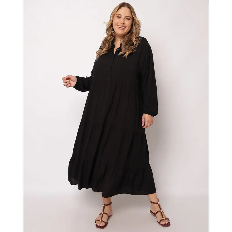Vestido Chemise Plus Size Feminino Berry & Co. Três Marias Preto G1