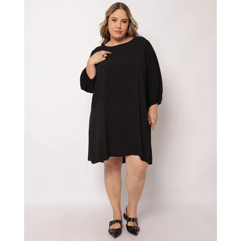 Vestido Plus Size Feminino Berry & Co. Curto Manga Longa Preto G2
