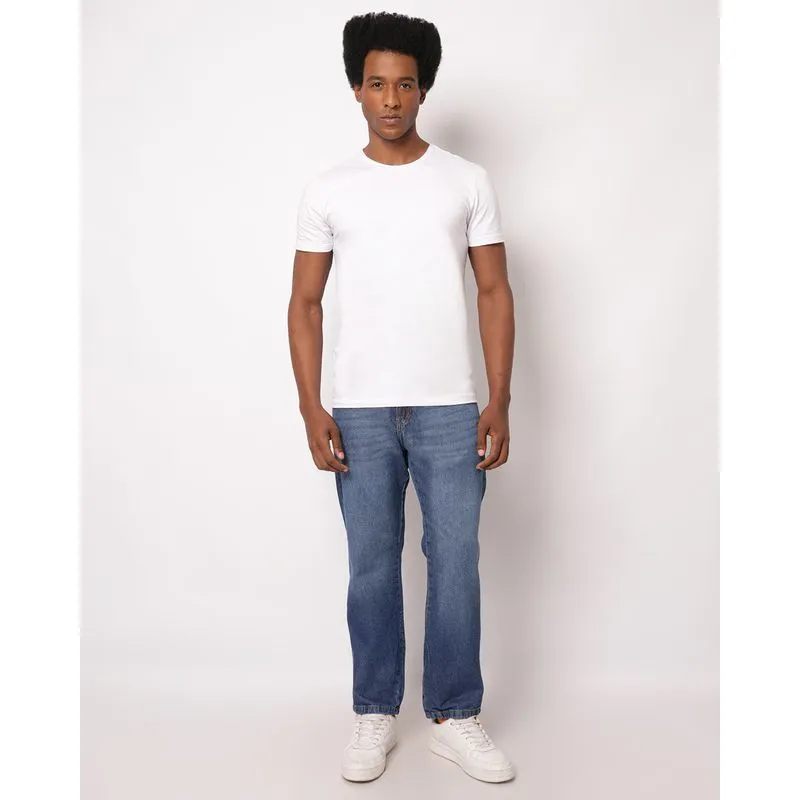 Calça Jeans Masculina Reta Estonada Azul 48