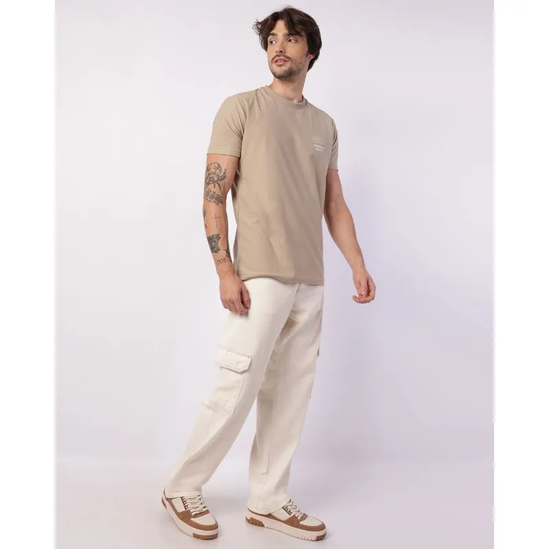 Calça Sarja Masculina Reta com Bolsos Cargo Off White 38