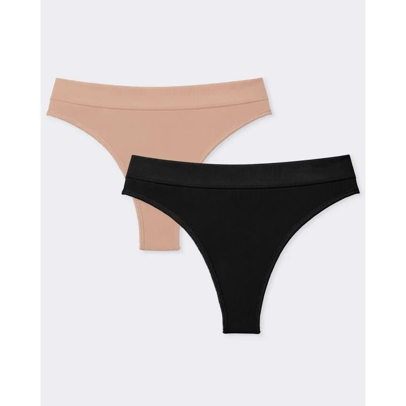 Kit 2 Calcinhas Feminina Fio Dental Poliamida Bege e Preta M