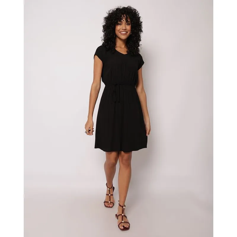Vestido Feminino Curto Berry & Co. Viscose Decote V Preto G