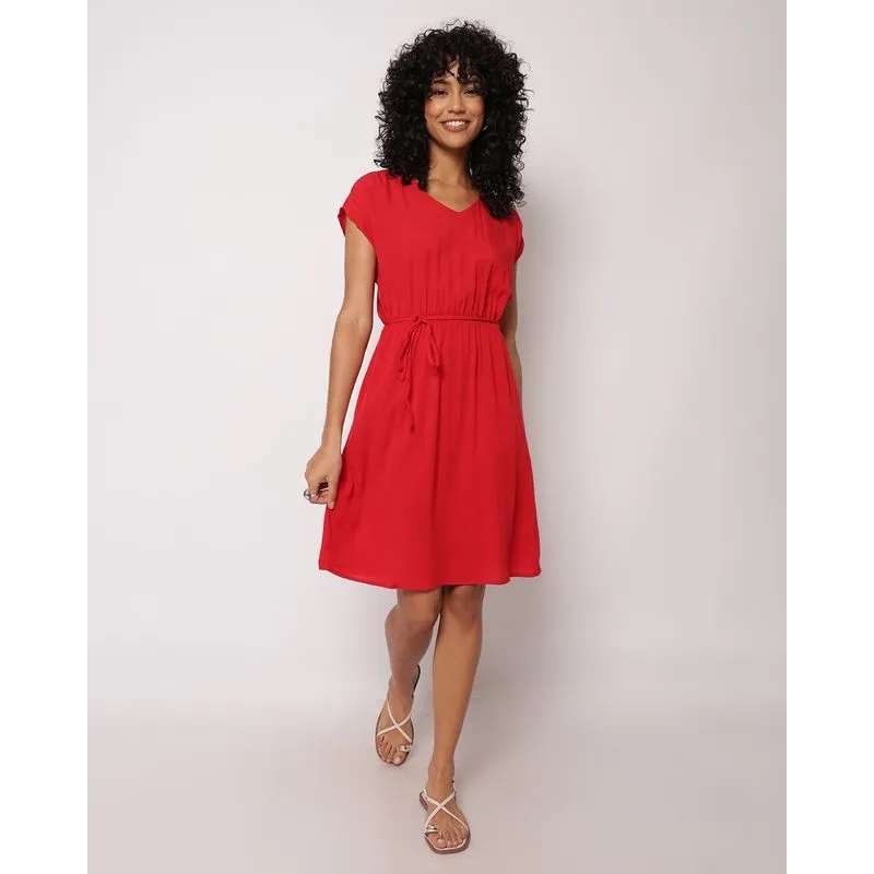 Vestido Feminino Curto Berry & Co. Viscose Decote V Vermelho P