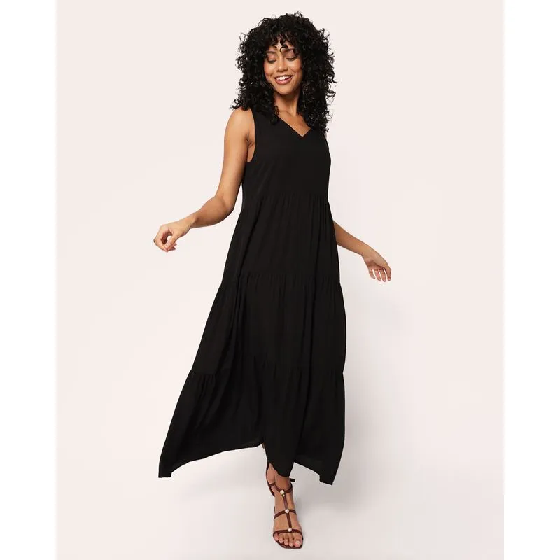 Vestido Feminino Berry & Co. Viscose Três Marias Decote V Preto GG