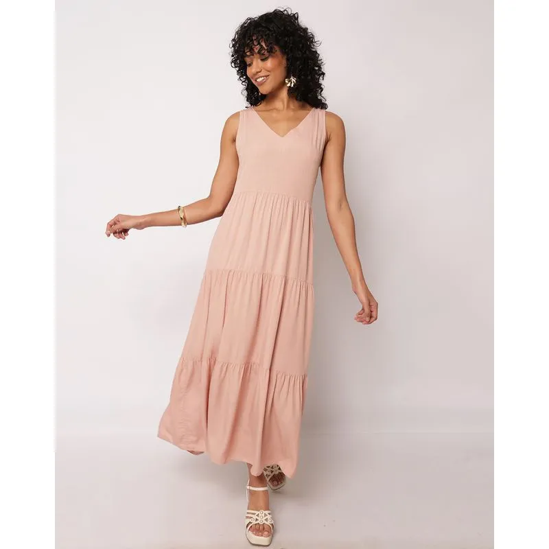 Vestido Feminino Longo Berry & Co. Viscose Três Marias Rosa GG