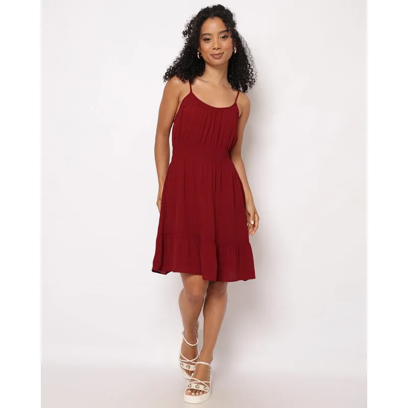 Vestido Feminino Curto Berry & Co. Viscose com Alcinha Babado Vinho M