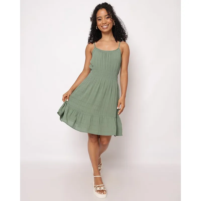 Vestido Feminino Berry & Co. Curto Viscose com Alcinha Babado Verde P