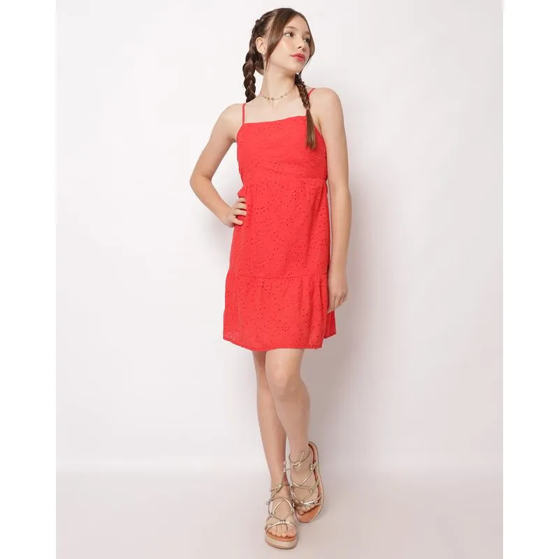 Vestido Juvenil Viscose Curto Laise Alcinha Babado Vermelho 12