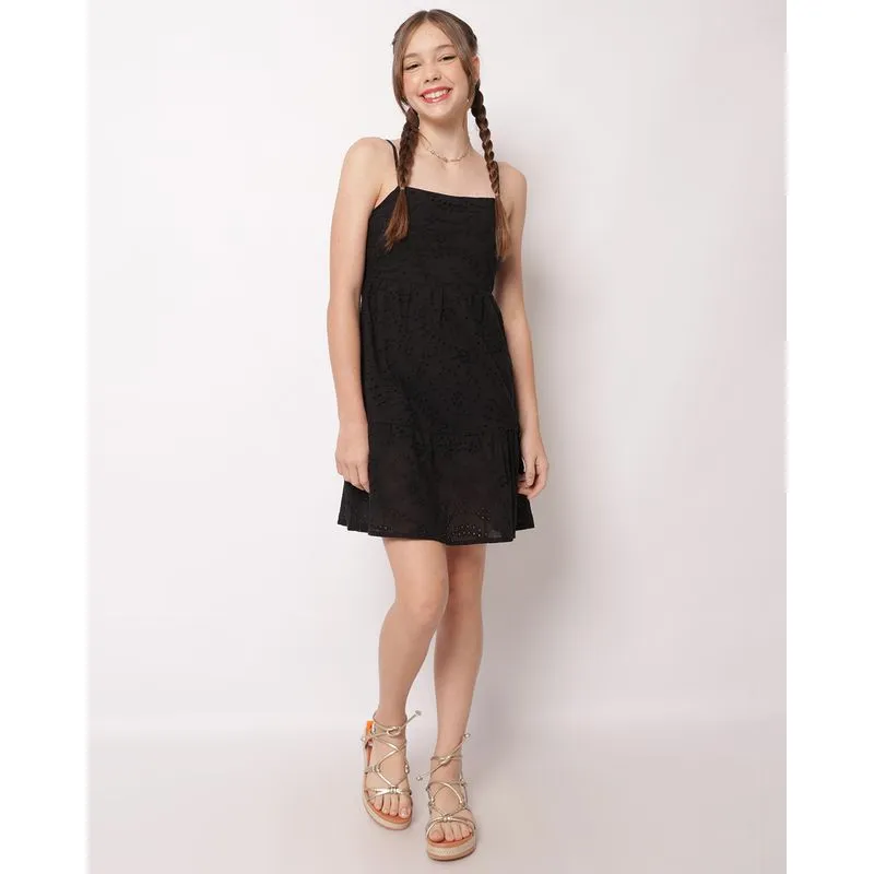 Vestido Juvenil Viscose Curto Laise Alcinha Babado Preto 16