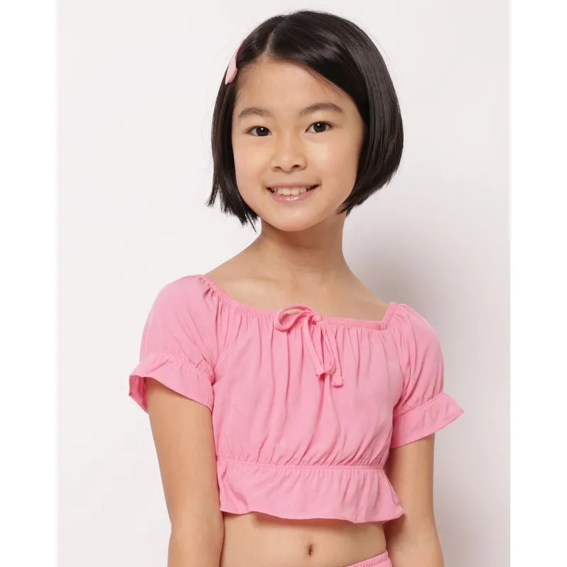 Blusa Infantil Cropped Viscose Ciganinha com Babado Rosa 6