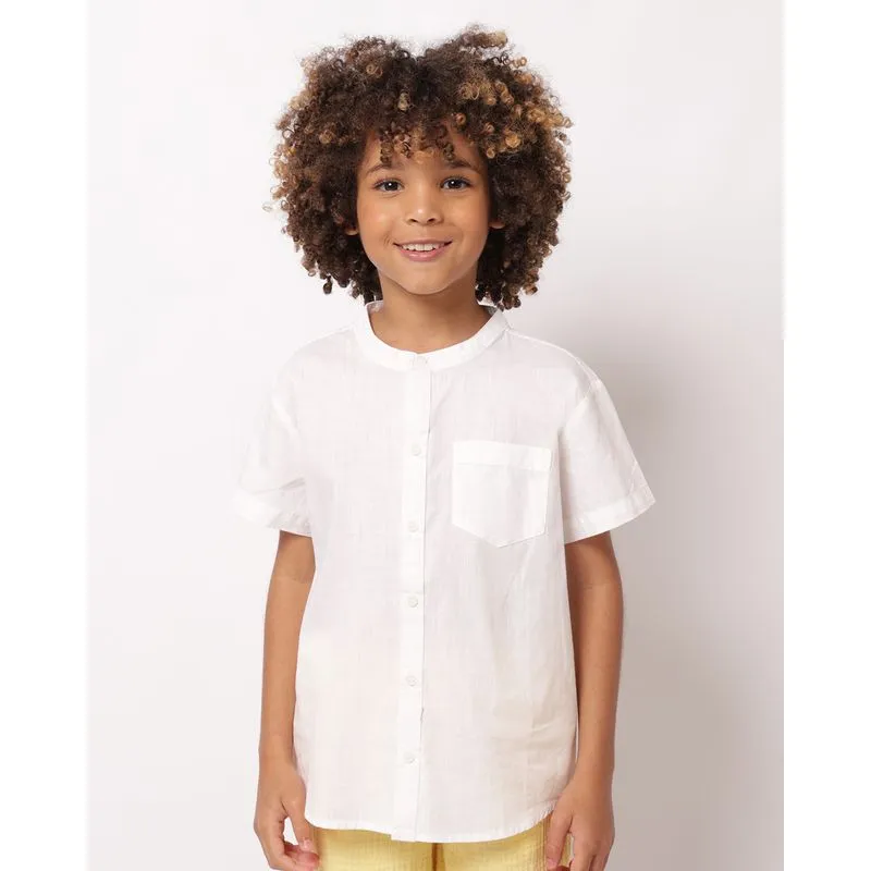 Camisa Infantil Algodão Gola Padre Manga Curta Branca 4