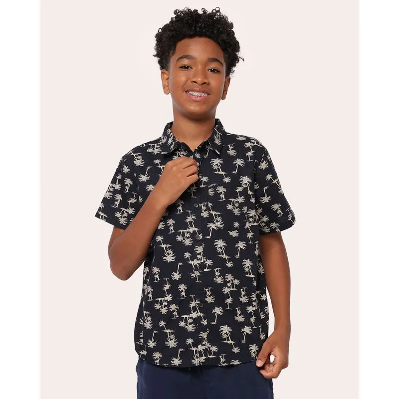 Camisa Juvenil Algodão Estampada Manga Curta Preta 16