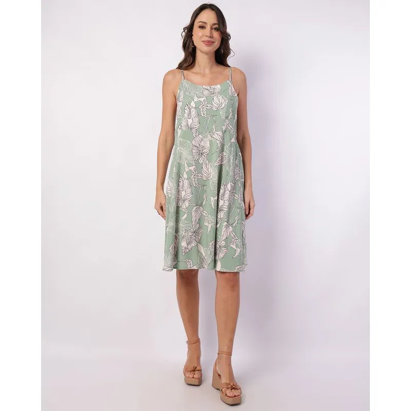 Vestido Feminino Curto Viscose com Alcinha Estampado Verde M