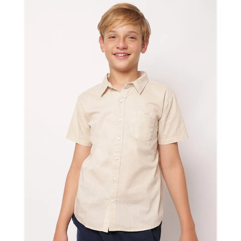 Camisa Juvenil Algodão com Bolso Manga Curta Bege 16