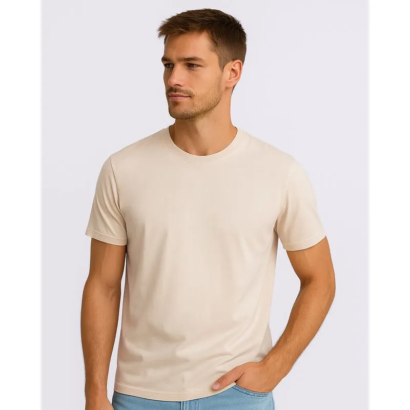 Camiseta Masculina Algodão Premium Básica Manga Curta Bege G