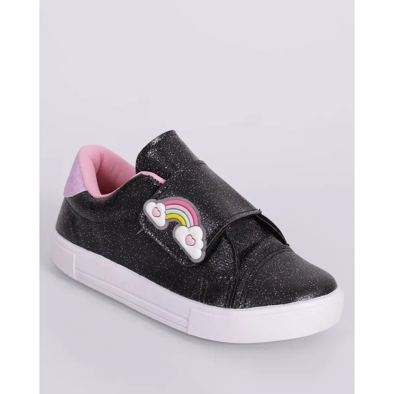 Tênis Infantil Casual Minipasso Glitter com Aplicação Preto 17