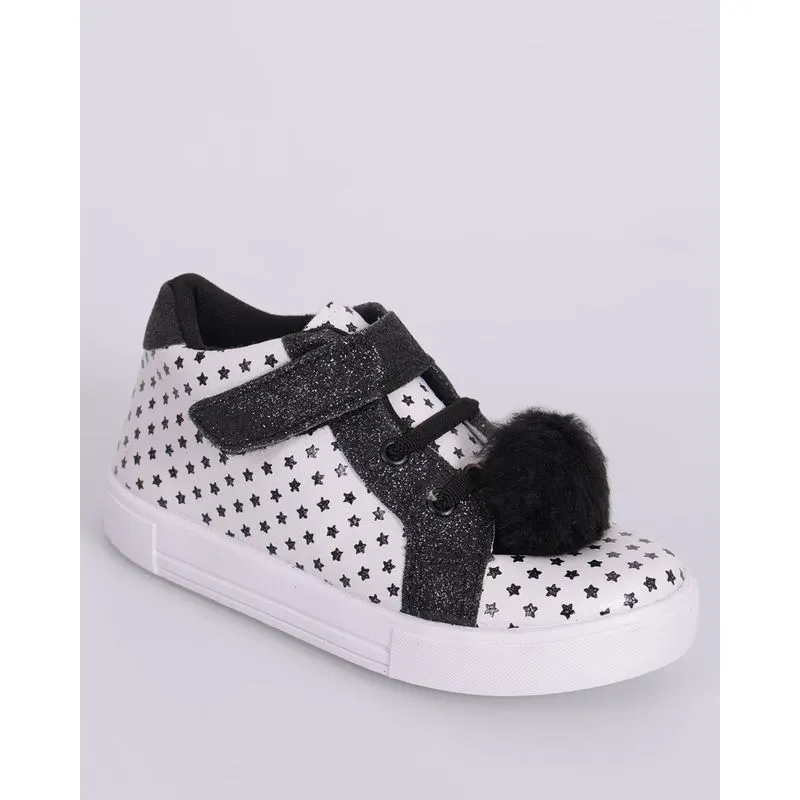 Tênis Bebê Minipasso com Cadarço Glitter Pompom Branco 19