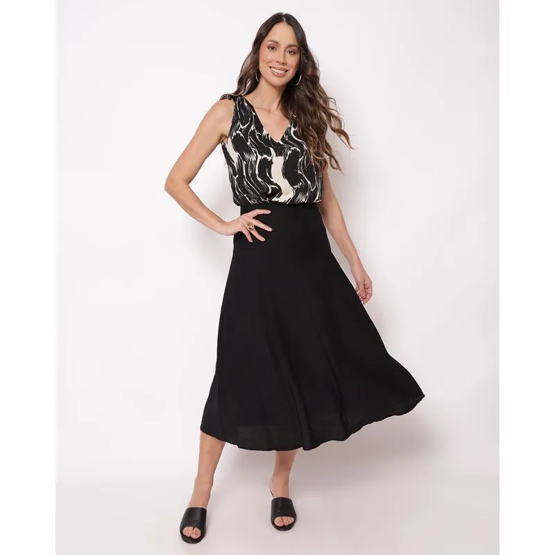 Saia Feminina Midi Evasê Preta GG
